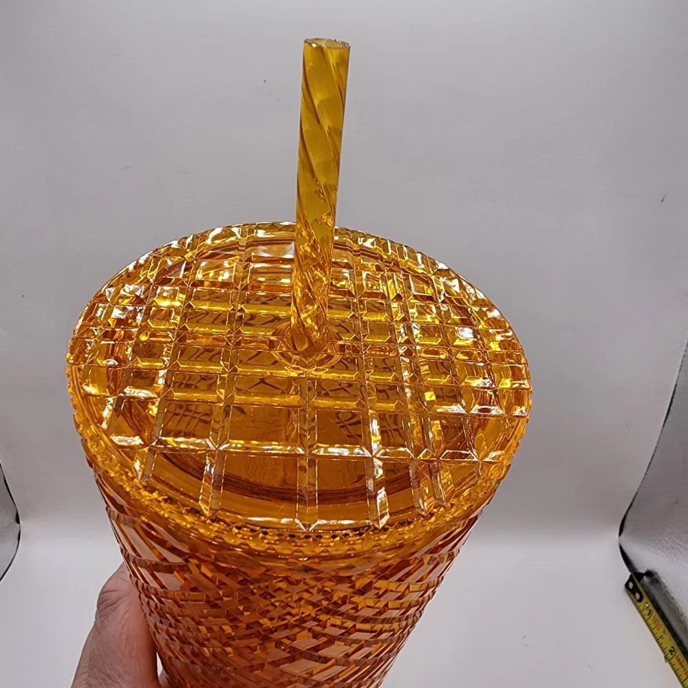 🍊 Starbucks 2022 Orange Mango Venti Tumbler 24 oz Jeweled Grid - Nice! - Picture 3 of 6